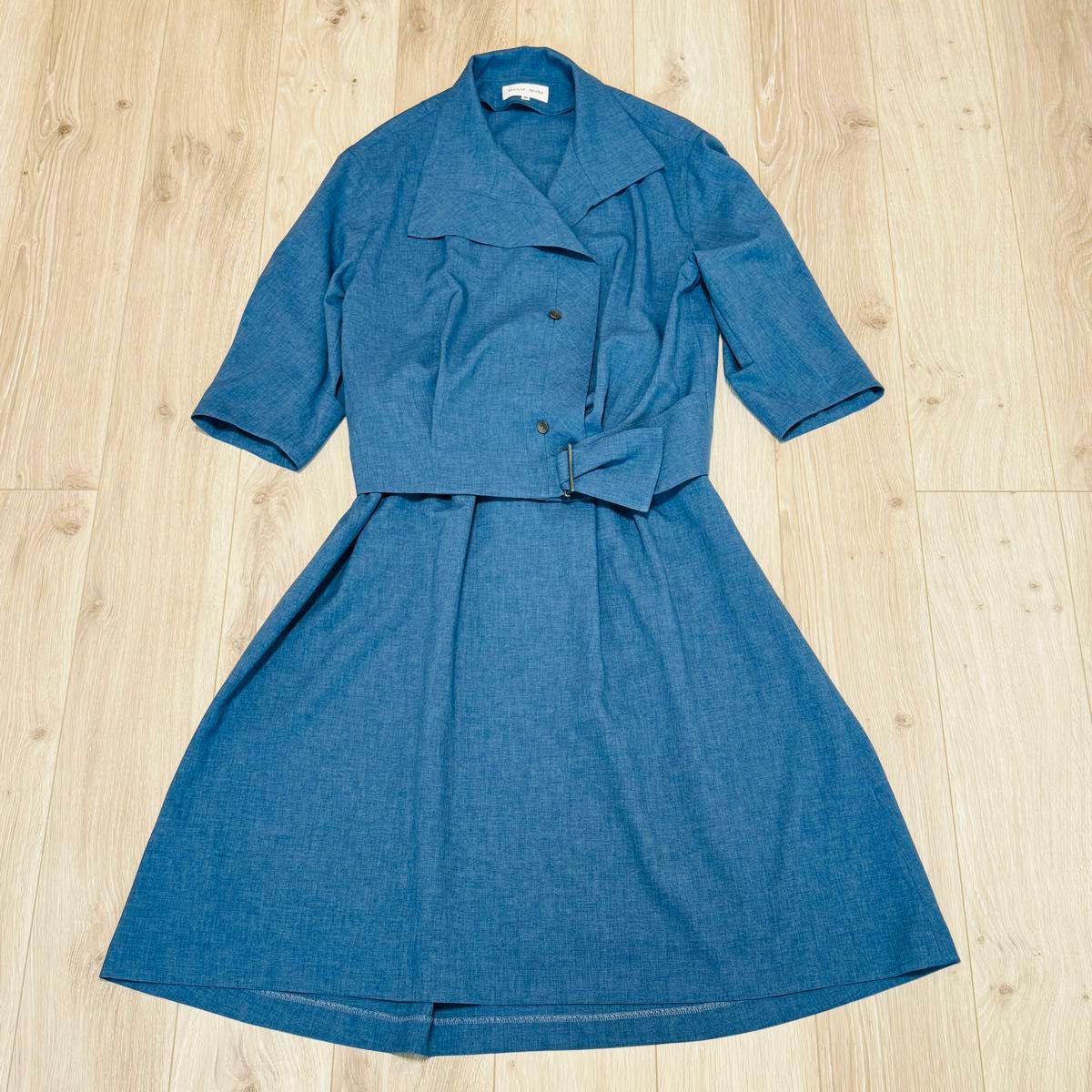 【美品】HANAE MORI  ハナエモリ　セットアップ　スカート サイズ40 Lサイズ　ダブル ブルー系　爽やか　ジャケット