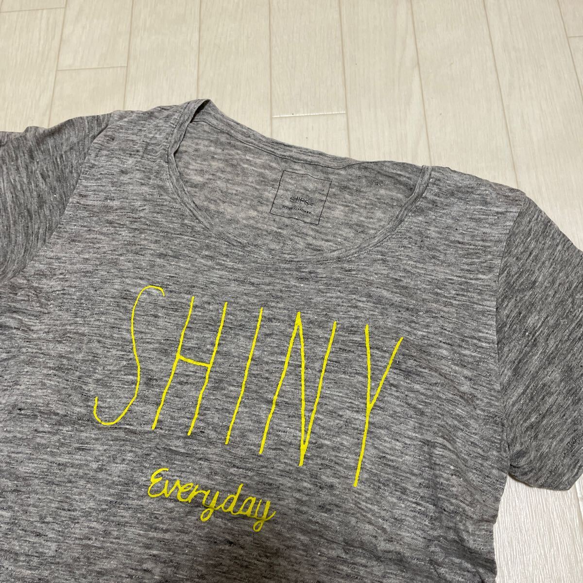 12★ SHIPS シップス リネン 半袖 Tシャツ SHINY everyday プリントT 日本製 グレー レディース_画像3