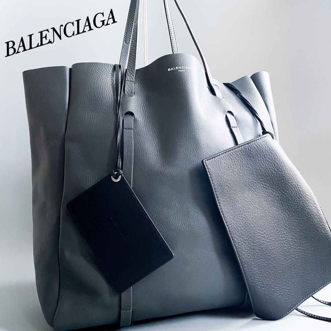 美品・人気モデル BALENCIAGA バレンシアガ エブリデイ トートバッグ ハンドバッグ ポーチ付 ミラー A4収納 グレー レザー_画像1