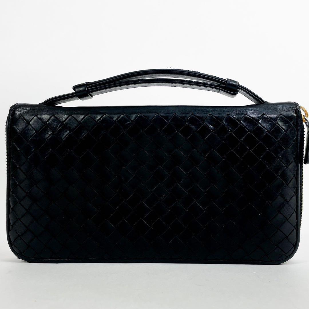 美品・人気モデル BOTTEGA VENETA ボッテガヴェネタ オーガナイザー 長財布 イントレチャート ラウンドジップ ファスナー ブラック レザー