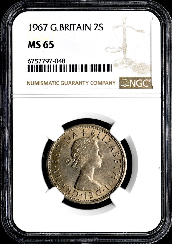 ★日終 【NGC MS65 N社準最高鑑定】1967 イギリス 2S銀貨 完全未使用 世界コイン 古銭 貨幣 硬貨 銀貨 金貨 銅貨【決済期限火曜日】_画像3