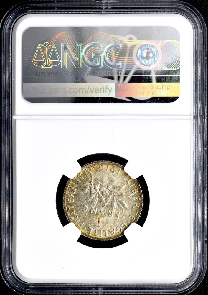 ★土終 【NGC MS62】1916 フランス 1F銀貨 未使用 世界コイン 古銭 貨幣 硬貨 銀貨 金貨 銅貨【決済期限火曜日】_画像4