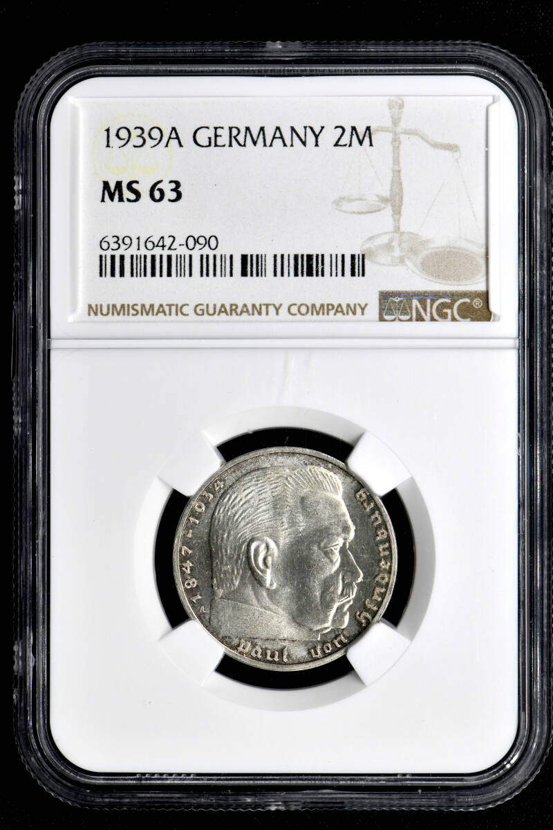 ★日終 【NGC MS63】1939A ドイツ 2M銀貨 未使用 世界コイン 古銭 貨幣 硬貨 銀貨 金貨 銅貨【決済期限火曜日】_画像3