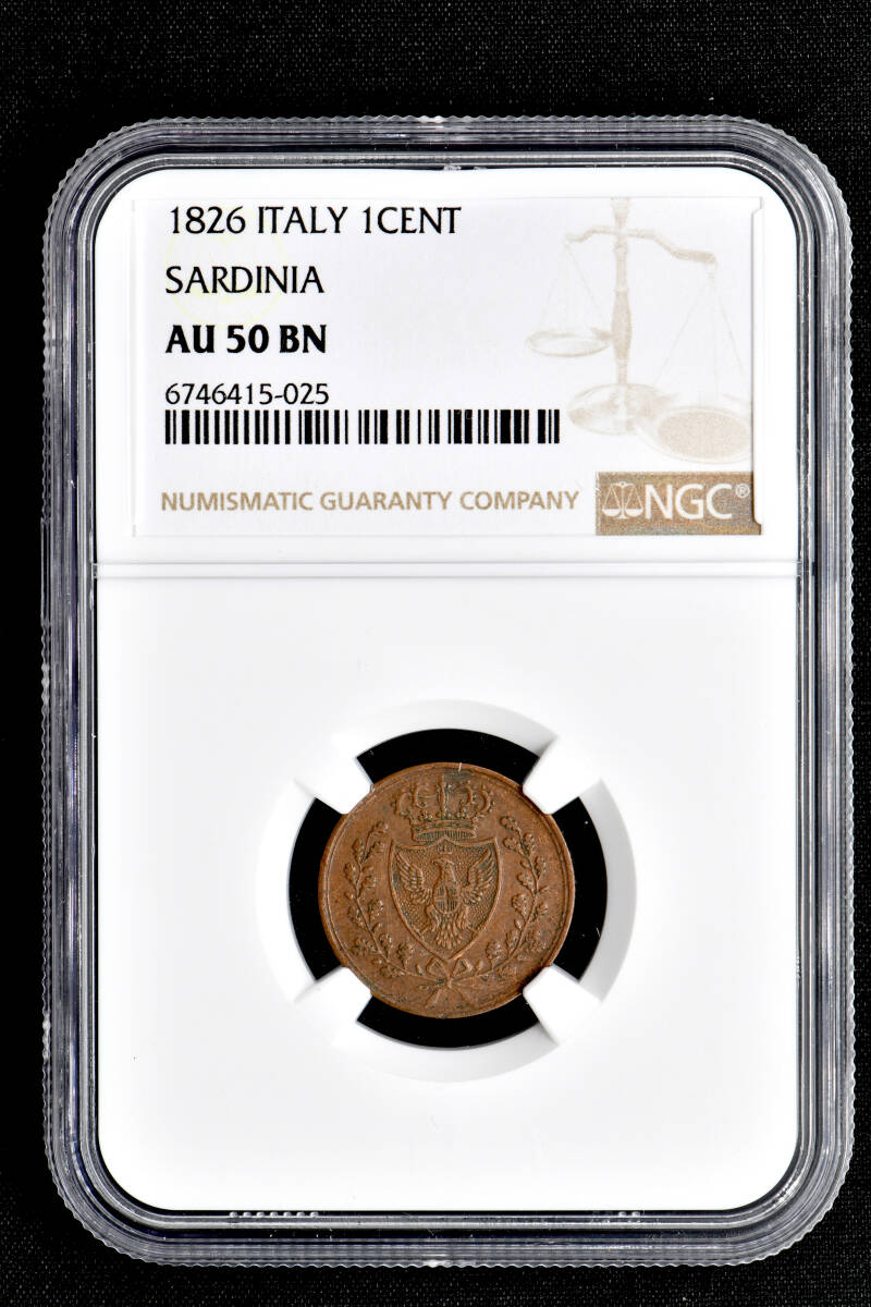 ★金終 【NGC AU50BN】1826 イタリア サルデーニャ島 1cent銅貨 極美品 世界コイン 古銭 貨幣 硬貨 銀貨 金貨 銅貨【決済期限火曜日】_画像3