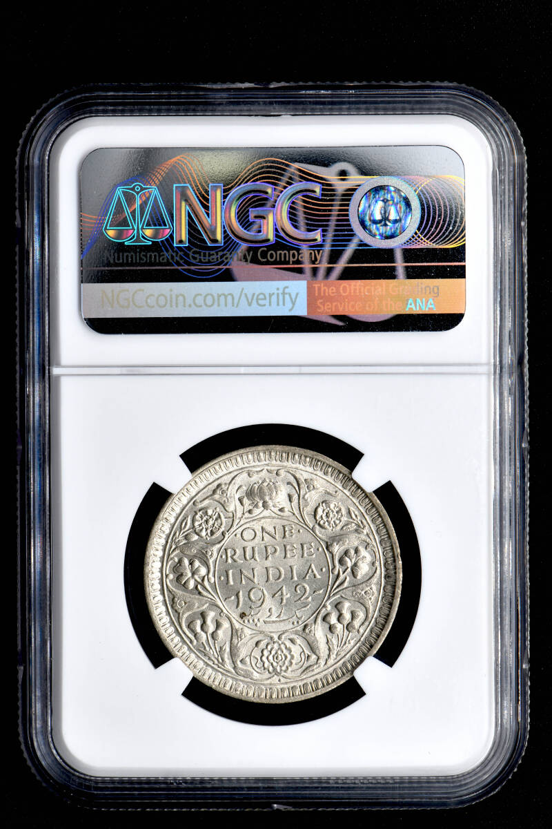 ★金終 【NGC MS63】1942B インド 1R銀貨 未使用 世界コイン 古銭 貨幣 硬貨 銀貨 金貨 銅貨【決済期限火曜日】_画像4