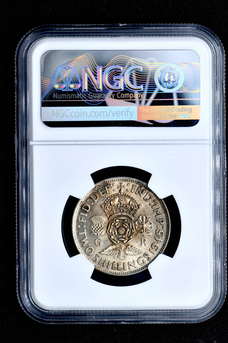 ★日終 【NGC MS62】1945 イギリス 2S銀貨 未使用 //世界コイン 古銭 貨幣 硬貨 銀貨 金貨 銅貨【決済期限火曜日】_画像4