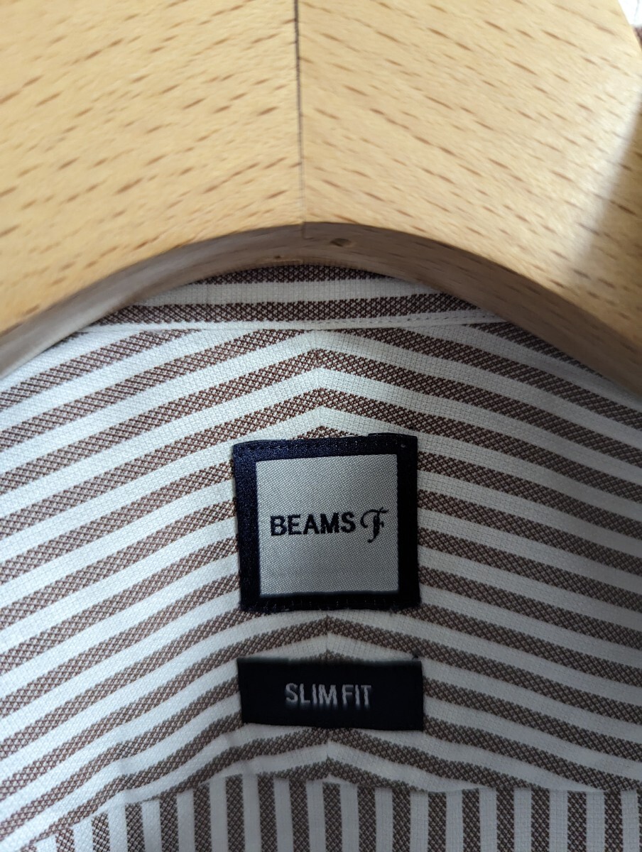 美品　BEAMS F　ビームスエフ　シャツ　ドレスシャツ　40　ブラウン　ストライプ　日本製