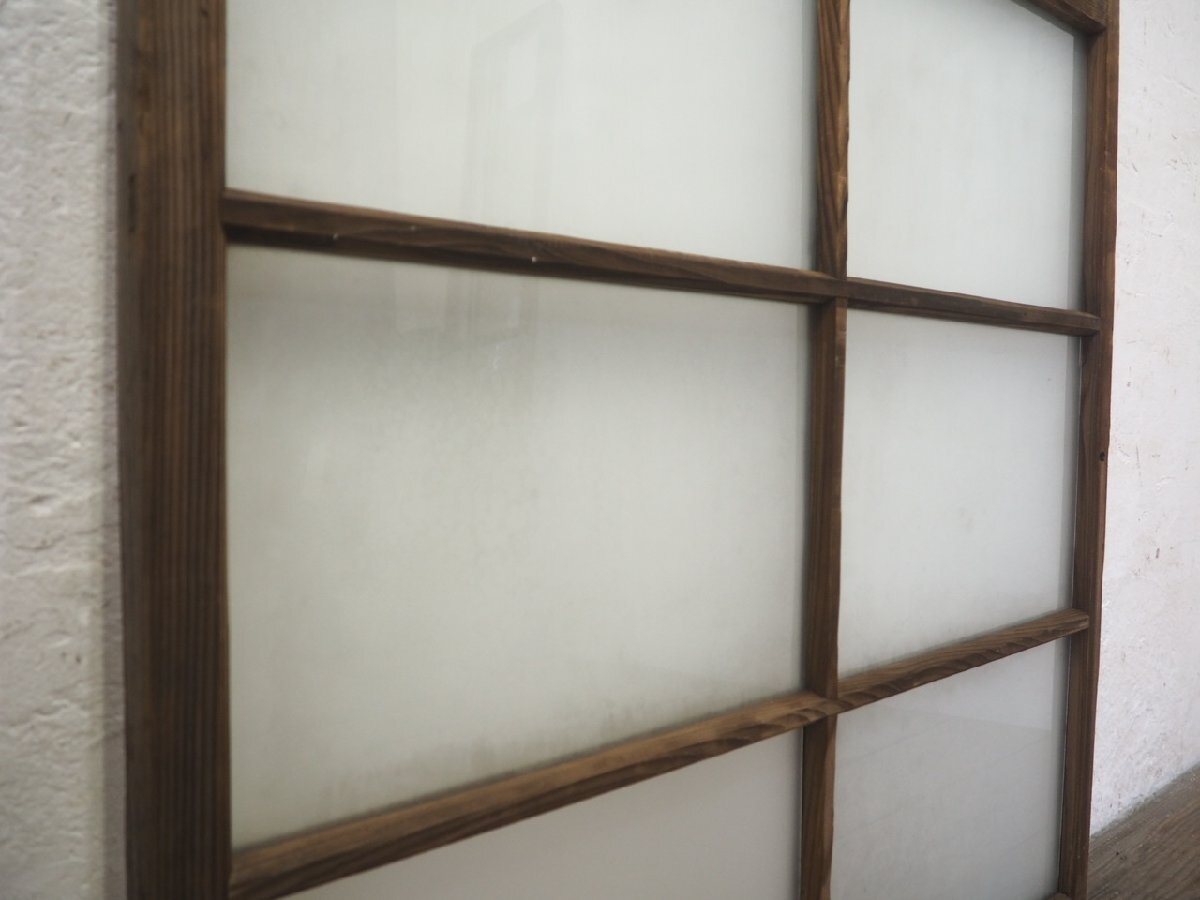 taQ0557*[H91,5cm×W88cm]* Vintage * retro old tree frame glass door * old fittings sliding door sash window glass old furniture . material lino beige .nL under 