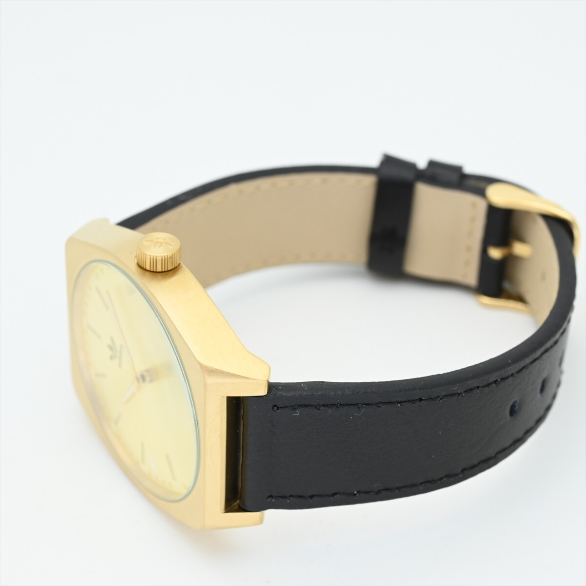  не использовался прекрасный товар Adidas /ADIDAS* кварц 100m водонепроницаемый батарейка заменен мужские наручные часы оригинальный натуральная кожа ремень Gold золотой цвет чёрный черный 