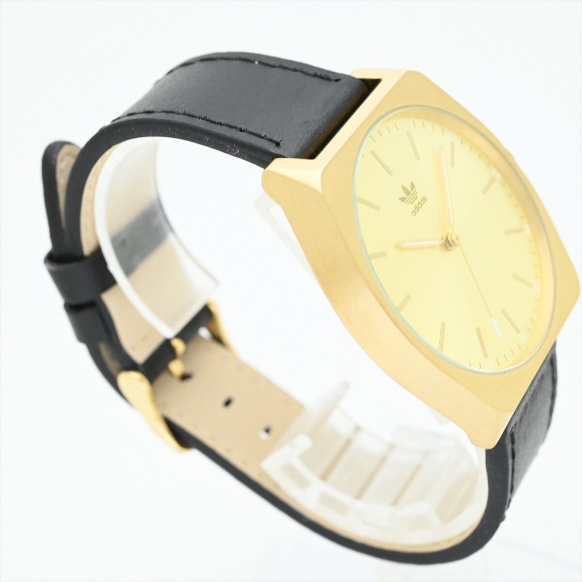  не использовался прекрасный товар Adidas /ADIDAS* кварц 100m водонепроницаемый батарейка заменен мужские наручные часы оригинальный натуральная кожа ремень Gold золотой цвет чёрный черный 