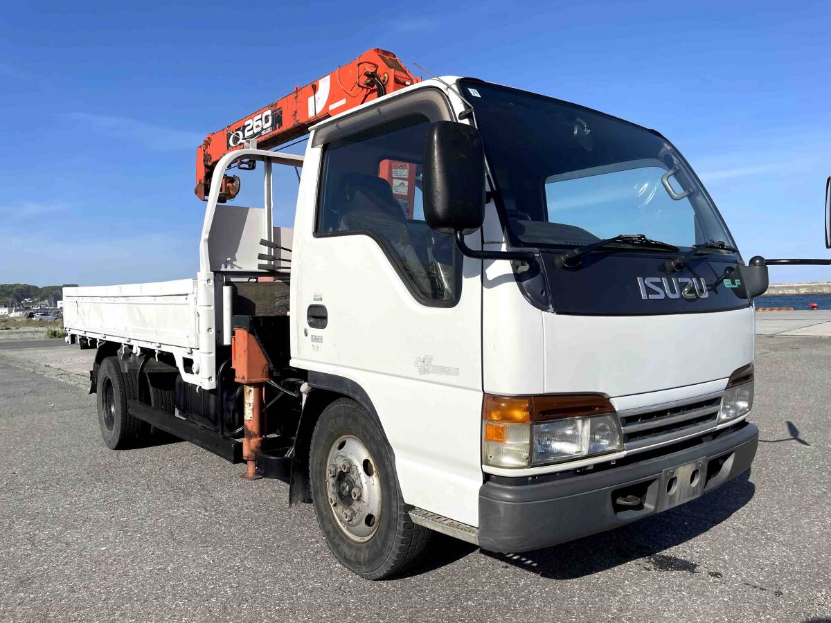  super-discount selling out H12 year Isuzu Elf truck 3 ton piled 4 step crane 2.6t hanging weight hook in diesel 4570.5 speed MT Shinmeiwa search Unic Canter 