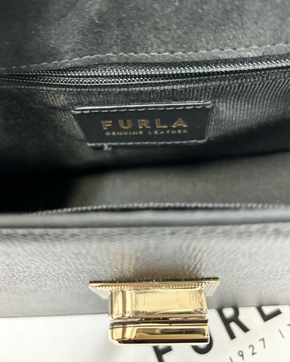 美品 FURLA フルラ ハンドバッグ ショルダーバッグ ロゴ ブラック 黒 保存袋付_画像8