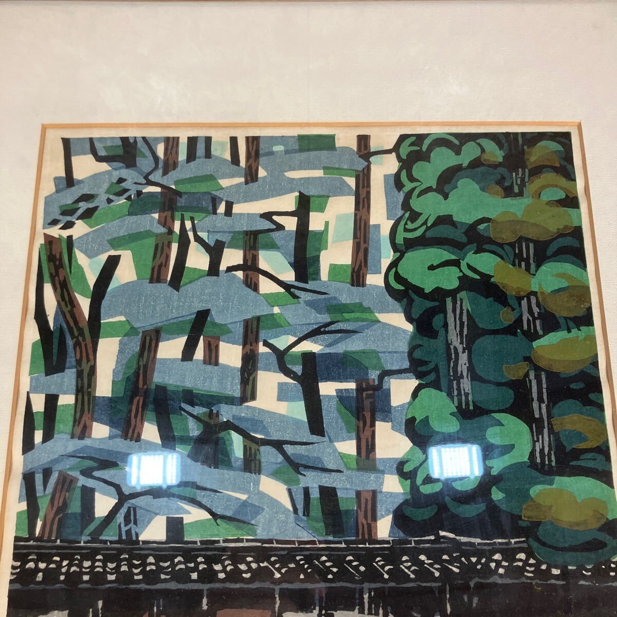 1 jpy ~/ genuineness guarantee / Hashimoto . house / stone garden / woodblock print / picture / art / picture frame / frame length 71cm width 59.5cm/ used 