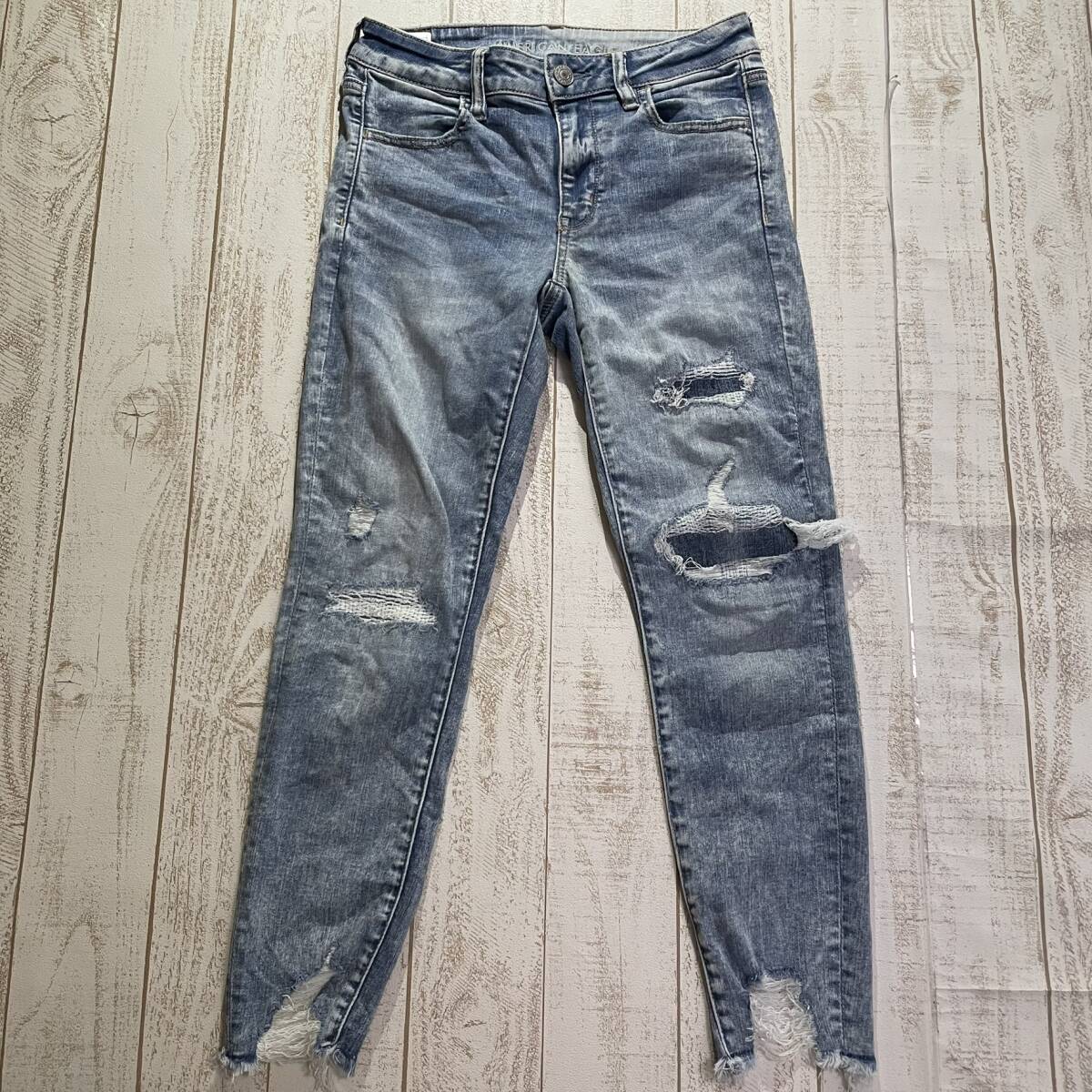 【AMERICAN EAGLE】アメリカンイーグル JEGGING CROP ジェギング クロップドパンツ US 8 REGULAR クラッシュ加工_画像2