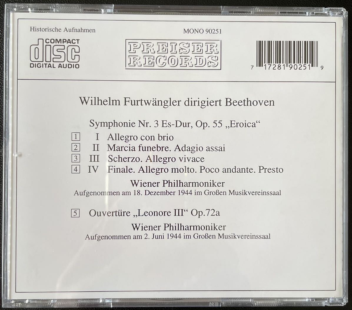 フルトヴェングラー/ウィーンフィル　ベートーヴェン　交響曲第3番　エロイカ 他　オーストリア/プライザー盤_画像2