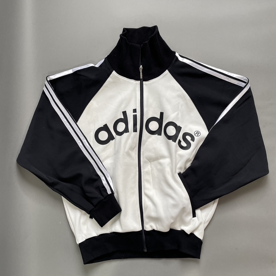 MS1153 adidas アディダス DESCENTE デサント製 ヴィンテージ トラックジャケット ジャージ AA-5250 白x黒 Lサイズ (検)日本製 80年代_画像1