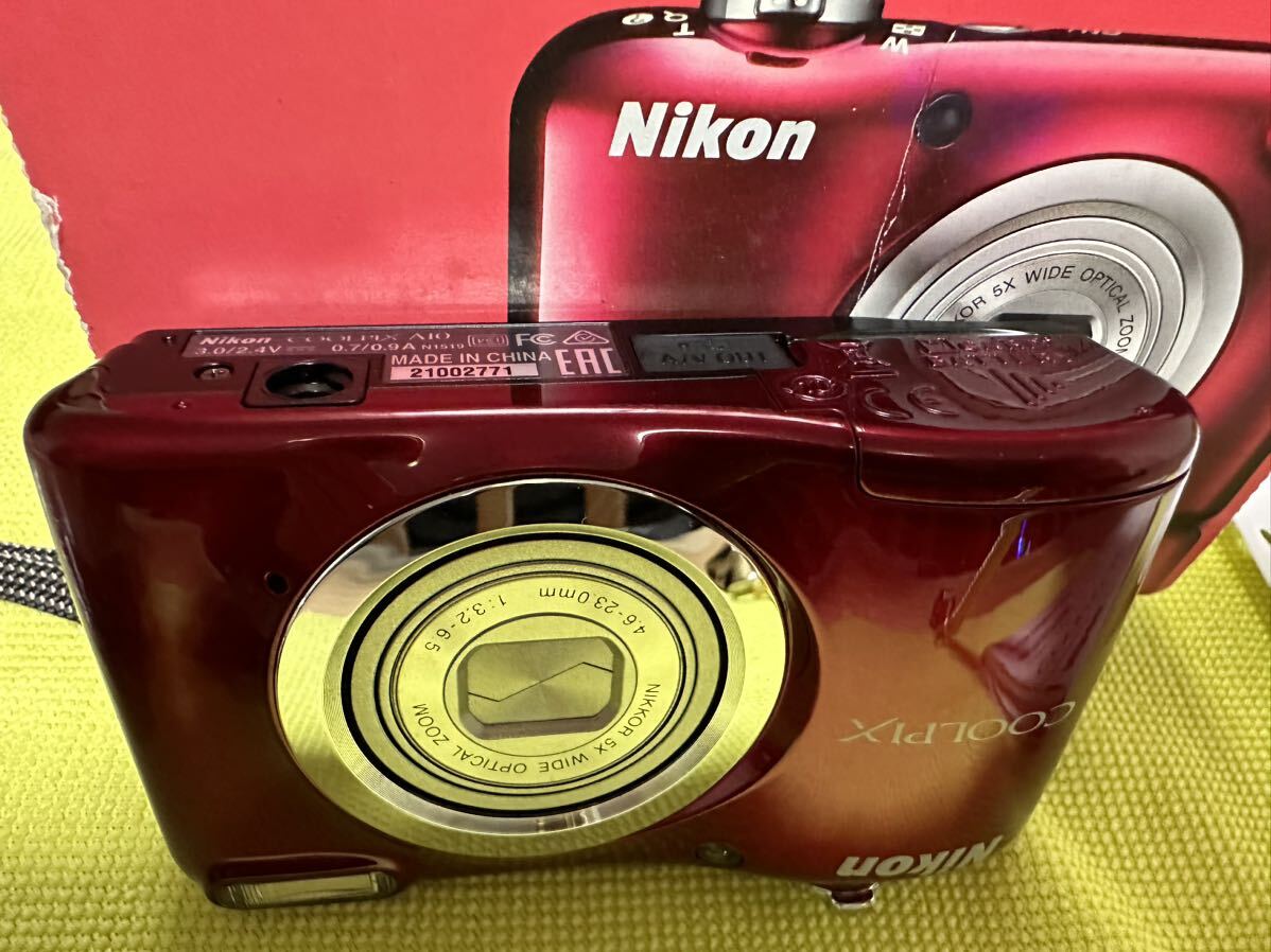 Nikon COOLPIX A10コンパクトデジタルカメラ ニコン レッド デジカメ 光学5倍ズーム 箱 付属品有_画像8