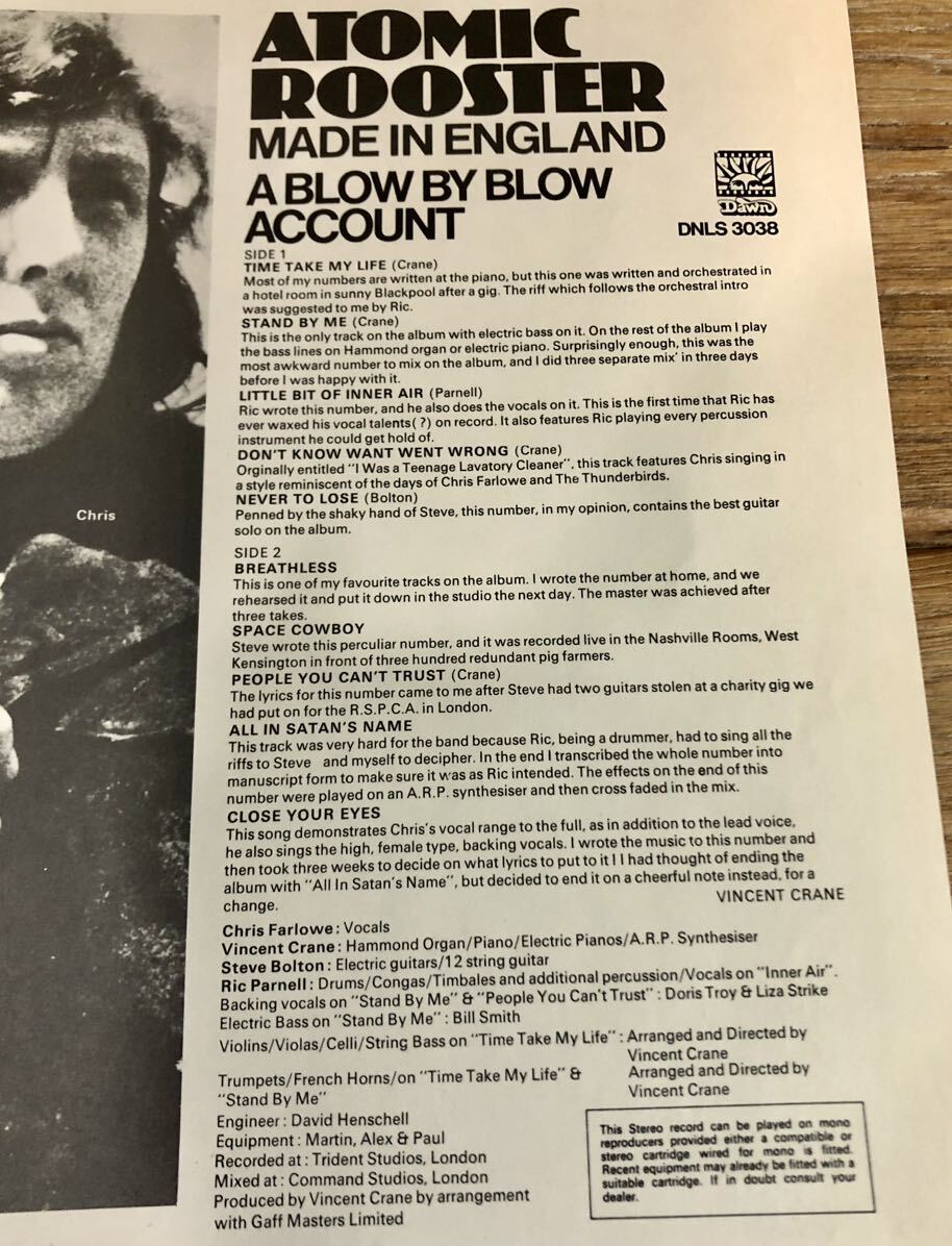 【ATOMIC ROOSTER MADE IN ENGLAND・ A BLOW BY BLOW ACCOUNT 】希少デニム地ジャケット/UK1972年 /洋楽ハードロック USED保管品_画像10