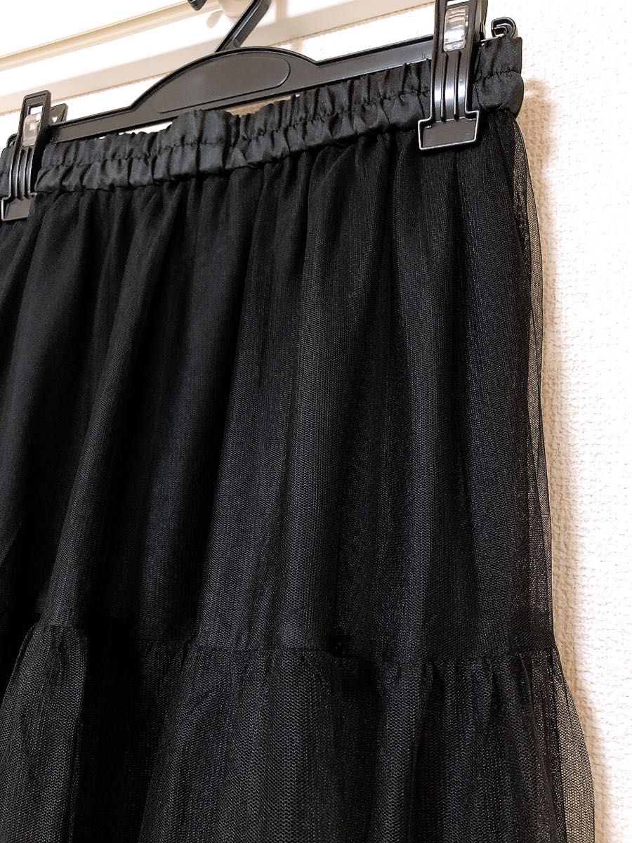 パシオス coco チュールスカート ロングスカート チュール スカート ティアード ブラック 黒 美品
