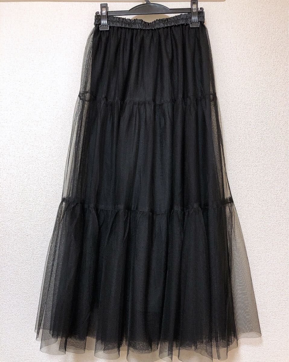 パシオス coco チュールスカート ロングスカート チュール スカート ティアード ブラック 黒 美品