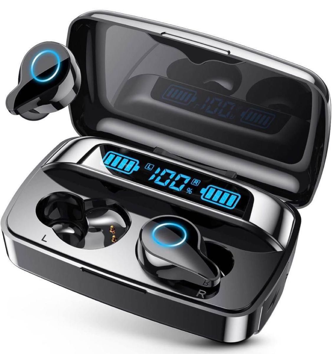bluetooth イヤホン Bluetooth5.3+EDR ワイヤレスイヤホン ハイレゾ音質 大容量充電ケース イヤフォン 黒