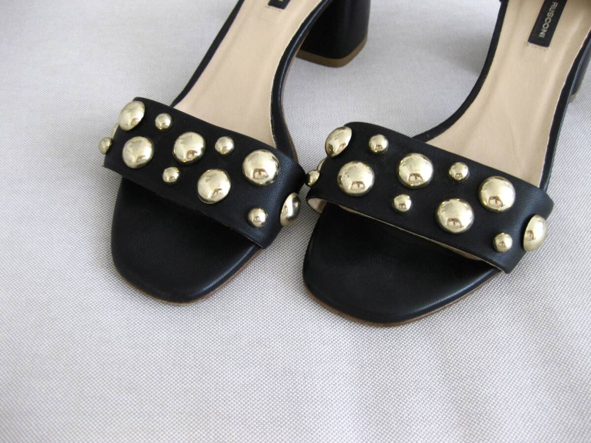 * fabio rusko-ni* heel pumps * leather * black *37* open tu* studs * square tu* Italy made *FABIO RUSCONI*