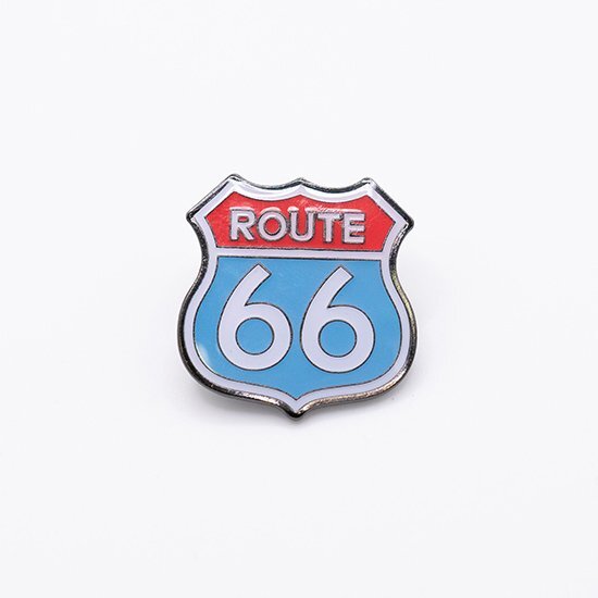 【ピンバッジ】ルート66 ROUTE66 デニム・革ジャン・ジーンズに相性抜群！古着・洋服のリメイクに！ピンズ (水色・赤）②_画像1