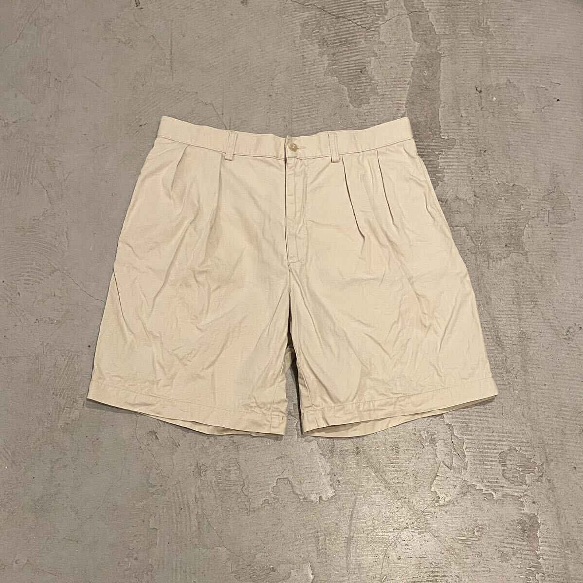 ポロバイラルフローレン Polo by Ralph Lauren ビンテージ 90s ポニー刺繍 チノショーツ W34 ショートパンツ CHINO SHORTS ベージュ カーキ_画像1