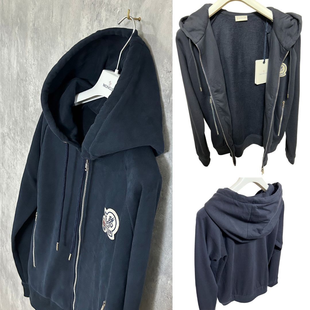 定価12万円！！☆未使用タグ付き・本物保証☆ MONCLER ダブルワッペン パーカー Lサイズ ネイビー色 紺色 人気モデル