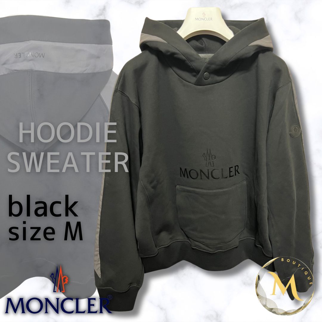 【未使用タグ付き】MONCLER HoodieSweater パーカー Mサイズ ブラック色　女性用人気 22SSシーズンモデル_画像1