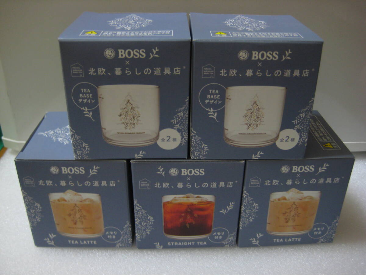 非売品/BOSS×北欧、暮らしの道具店 グラス5個★メモリ付き サントリーボス カフェベース ティーラテ①_画像1