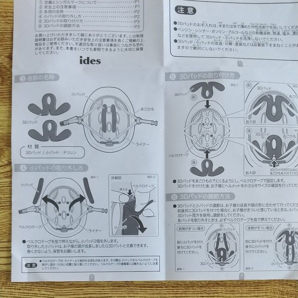 自転車・幼児座席用ヘルメット3Dパッド(Sサイズ用) 未使用 ides