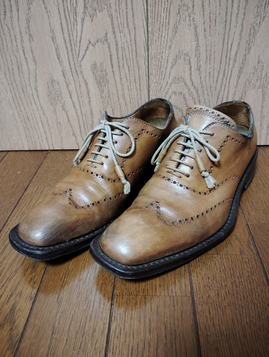 ステファノ・ブランキーニ ブラウン 7 1/2 革靴 紳士靴 イタリア ウィングチップの画像1