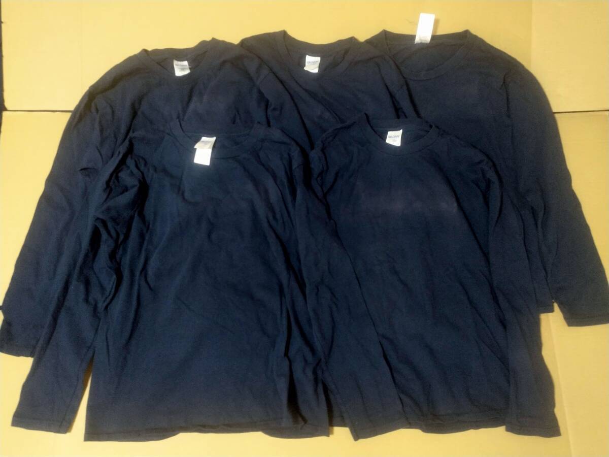 5枚 GILDAN S 長袖Tシャツ 訳あり美品 作業着 ロングスリーブカットソー ロンT 紺 ネイビー ギルダン