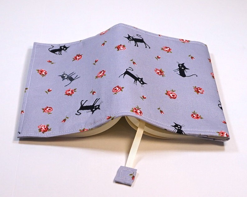 [ black cat * tiger cat . rose ( lavender ) cloth ] library book@ book cover ( hand made ) Ver.( last )
