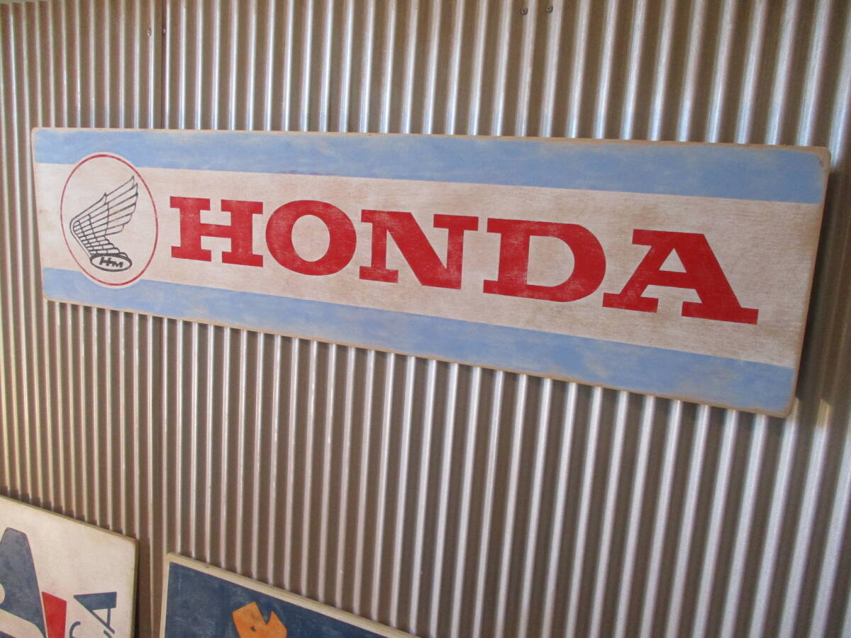 ビンテージサイン木製看板 HONDA検）ホンダMOTORCYCLEモーターサイクルアドバタイジング企業販促ガレージカスタムUSA60s_画像3