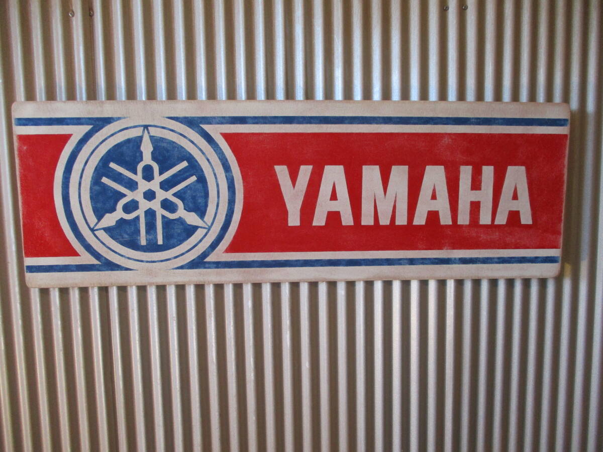 ビンテージサイン木製看板 YAMAHA MOTORCYCLE検）アドバタイジング企業販促ガレージカスタムHONDAKAWASAKIUSA60s70s80s_画像1