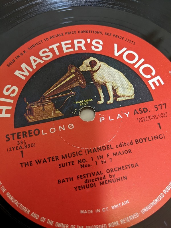 英HMV ASD-577 メニューイン ヘンデル 水上の音楽 オリジナル盤_画像2
