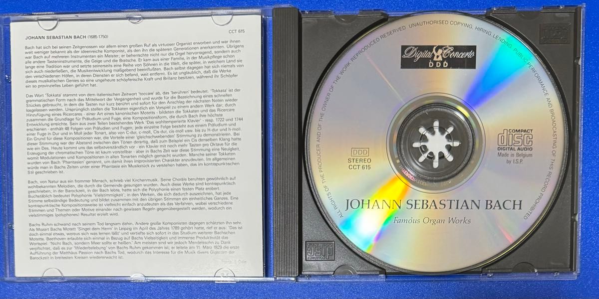 ミュージックCD  クラシック　ヨハン・セバスチャン・バッハ作曲　有名なオルガン作品　ドッカータとフーガ他