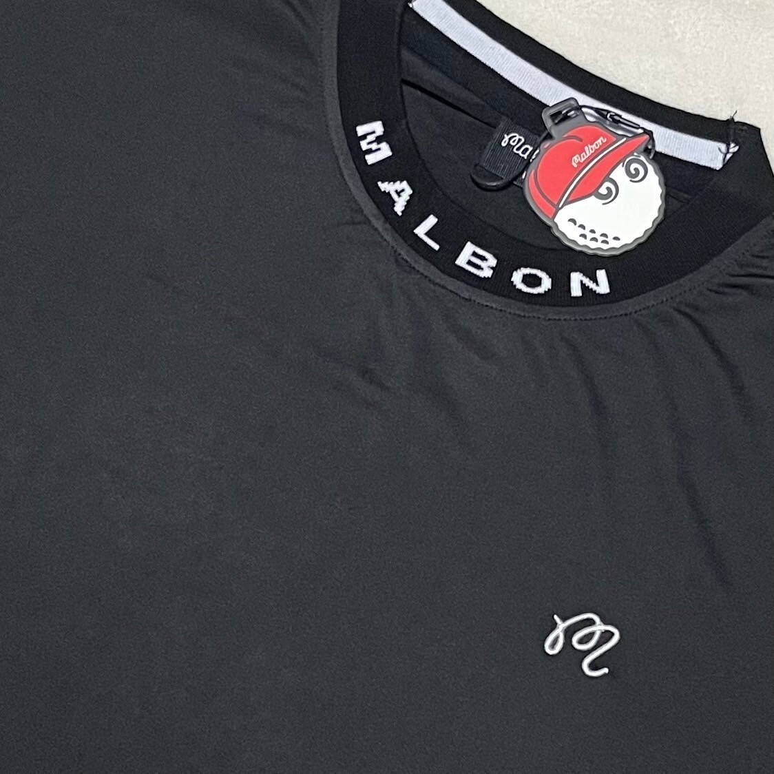 新品 Malbon Golf ゴルフ 半袖モックシャツ ブラック ｌ マルボン メンズの画像4
