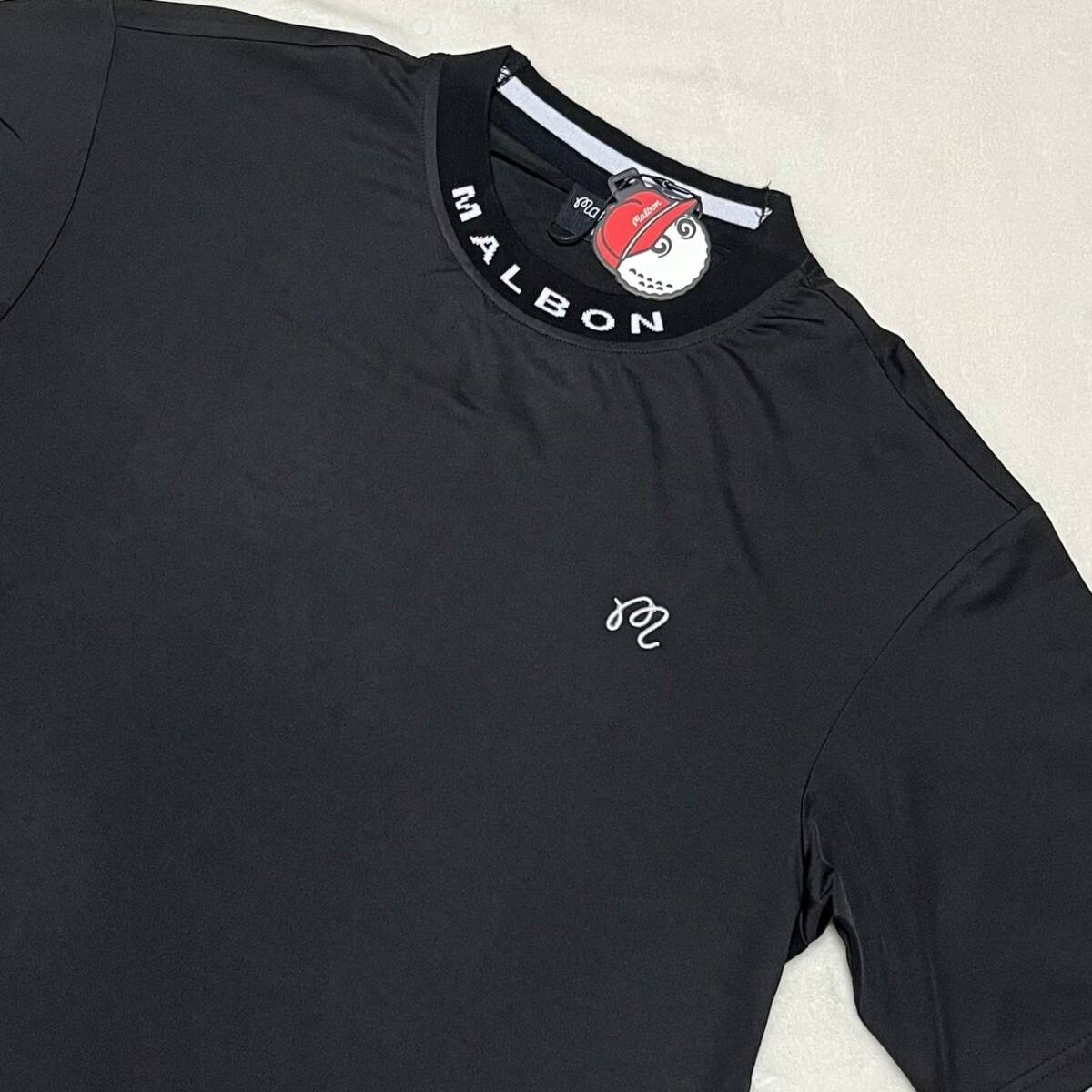 新品 Malbon Golf ゴルフ 半袖モックシャツ ブラック ｌ マルボン メンズの画像3
