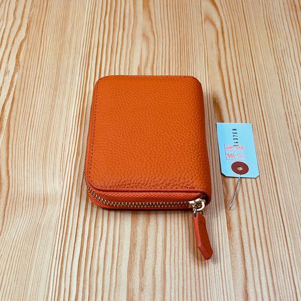 [.. leather .] middle wallet coin case Italian leather cow leather original leather cow leather new goods compact purse Smart purse orange 