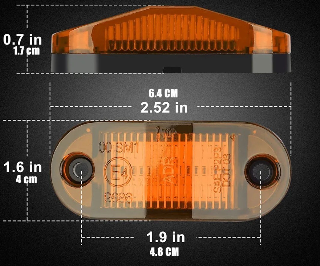 ６ＬＥＤ アンバー サイドマーカー　１０個セット　10v-30v兼用　車高灯 LED キャンピングカー　トラック　取り付けネジ ip67