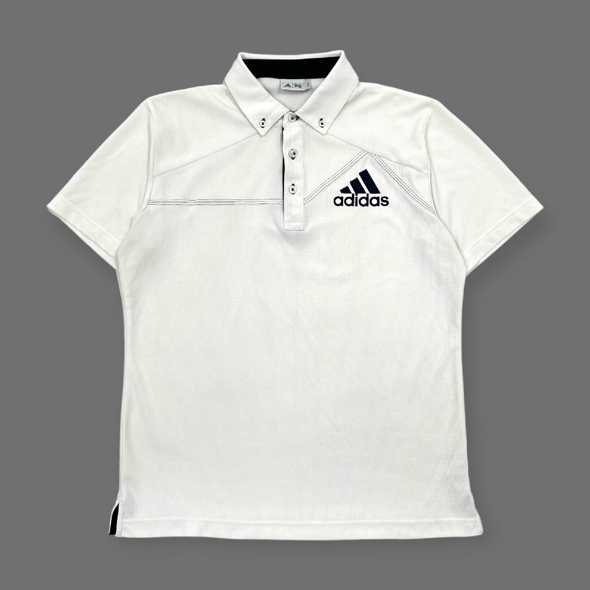 adidas GOLF アディダス ゴルフ BD ボタンダウン 半袖 ポロシャツ ドライ Lサイズ /ホワイト×ブラック メンズ スポーツの画像1