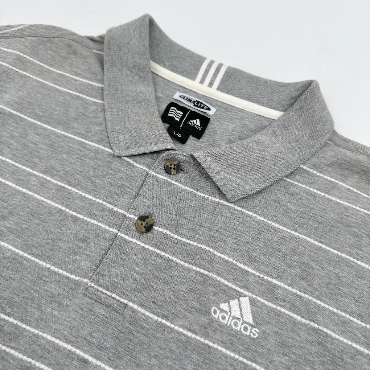 adidas golf アディダスゴルフ CLIMALITE ボーダー 半袖ポロシャツ Lサイズ / グレー スポーツ_画像3