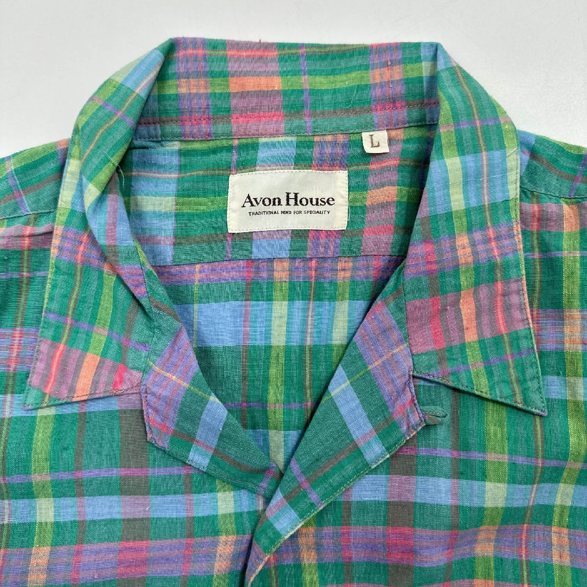 Avon house エーボンハウス マドラスチェック柄 オープンカラー 半袖 シャツ Lサイズ/マルチ/メンズ 日本製_画像5