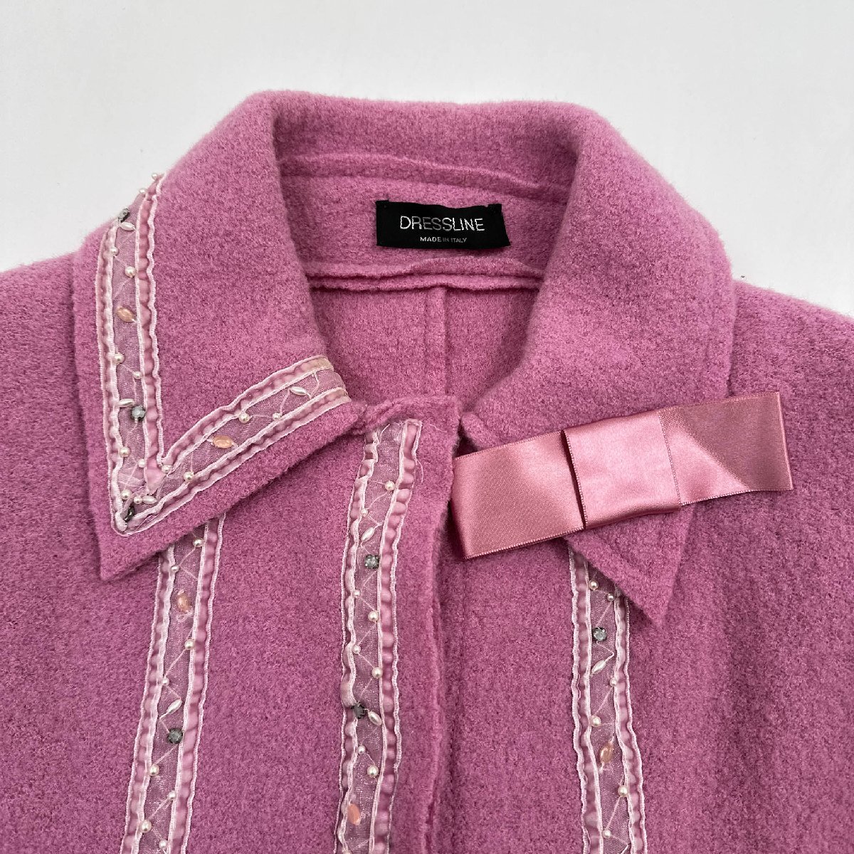  Италия производства *DRESSLINE платье линия лента бисер дизайн шерсть жакет женский / размер S/ розовый / retro 