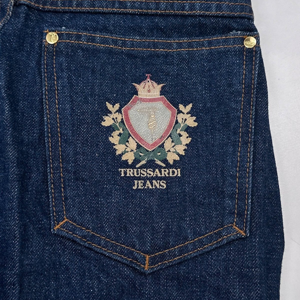 TRUSSARDI トラサルディ 金ボタン 刺繍入り デニムパンツ ジーパン ジーンズ サイズ 48 /インディゴ/大沢商会/ビンテージ_画像9