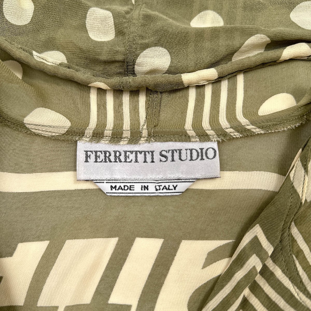 イタリア製◆FERRETTI STUDIO ドット 水玉 フーディ シースルー シアー レーヨン ブラウス シャツ 42(I)/レディース/C-OS-1066/ビンテージ_画像3