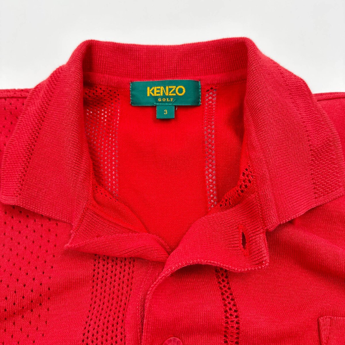 KENZO GOLF ケンゾー ストライプ柄 半袖 ニット ポロシャツ ロゴ刺繍 サイズ 3/レッド系 赤系/メンズ ゴルフ 日本製_画像4